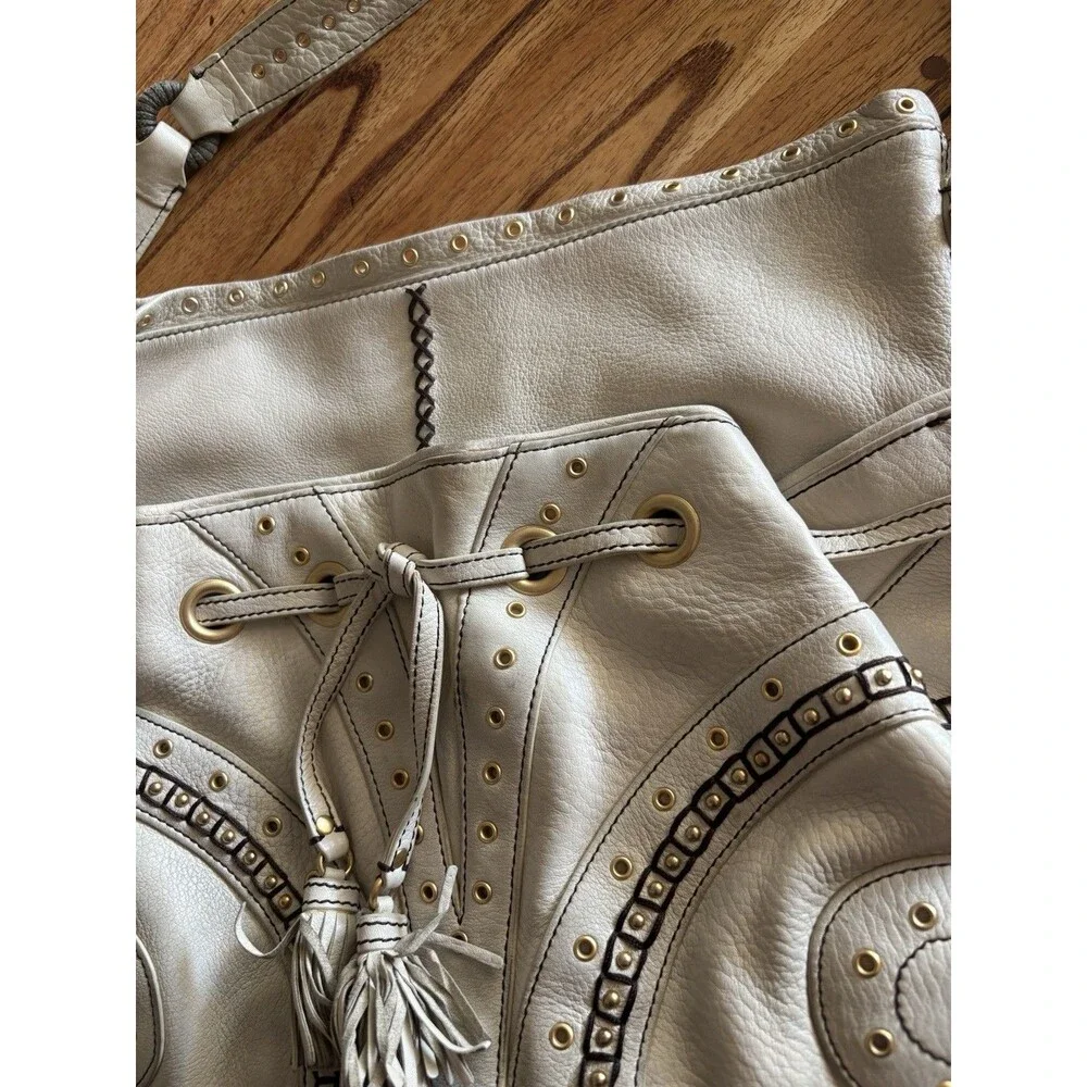 Cole Haan Light Beige Leather Shoulder Purse Whipstitch Detail